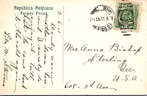 MEXIKO 1911 POSTGESCHICHTE BILD POSTKARTE MONTERREY NL ADDR USA CANC MEX DF - Bild 1 von 2