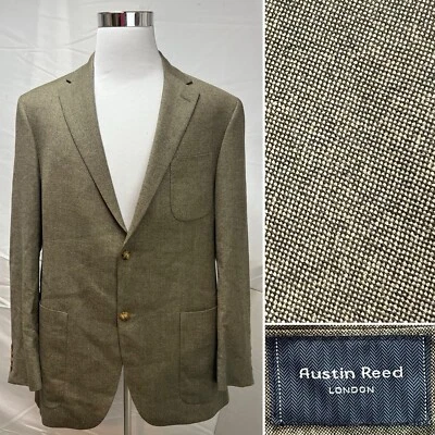 Куртка блейзер мужская Austin Reed 44L желтовато-коричневая серо-коричневая на 2 пуговицах неструктурированная с двойными отверстиями - Изображение 1 из 4