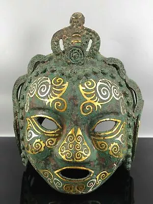 8.2  Exquisite Chinese Old Antique Bronze Ware Gilt Silver Plated Mask • 360.83$
