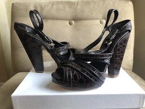 GIVENCHY BROWN CROC EMBOSSED LEATHER SLINGBACK STRAPS CHUNKY HEELS SHOES 10 40 - Picture 1 of 10
