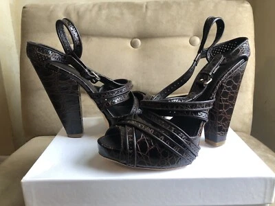 GIVENCHY КОРИЧНЕВЫЙ КРОКОДИЛА ТИСНЕНОЙ КОЖИ СЛИНГА РЕМНИ КОРЕНАСТЫЙ КАБЛУКИ ТУФЛИ 10 40 - Изображение 1 из 4