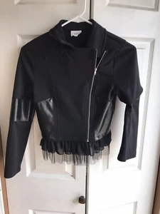 Girls DISNEY D-SIGNED Princess Black Fringe moto Jacket Collared Rare Sz M 10/12 - Picture 1 of 4