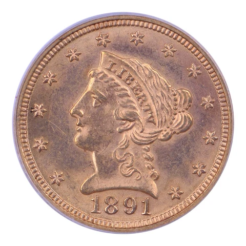 1891 $2.50 Gold Liberty Head Quarter Eagle PCGS MS63 Cover