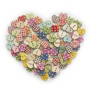 50pcs Heart Shape Home Wood Buttons Sewing Scrapbooking Home Cloth Craft Decor - Picture 1 of 9
