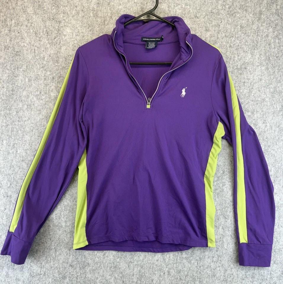 Pulôver Ralph Lauren golfe quarto de zíper manga longa roxo/verde elástico - Imagem 1 de 4