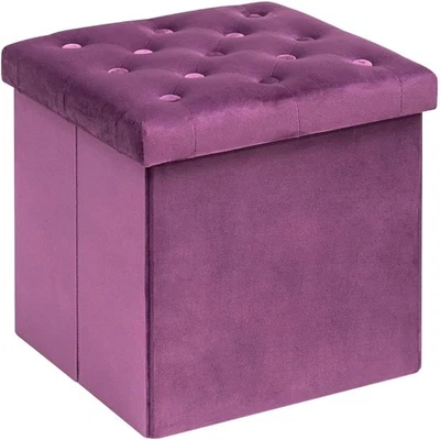FSC Certified Velvet Storage Ottoman Foldable Footstool Multi-Functional New - Image 1 of 4