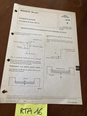 Renault Nota Tecnica Master Modifica Piattaforma Passaggio Ruota Edizione 1984 - Immagine 1 di 2