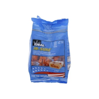 IDEAL In-Sure 3-Port Wire Connectors Orange Push-In 12-20 AWG 100-Pack - Image 1 of 4