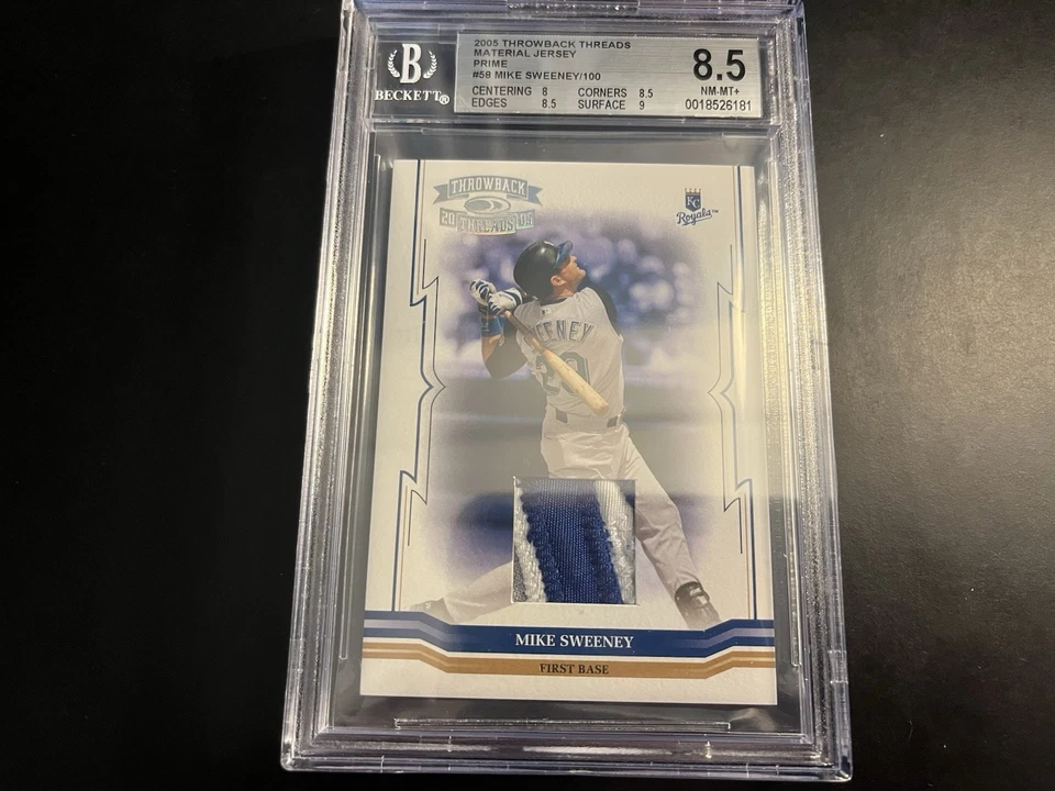 Parche de camiseta Donruss Throwback Threads Prime 2005 #58 Mike Sweeney/100 BGS 8,5 Foto 1 de 2