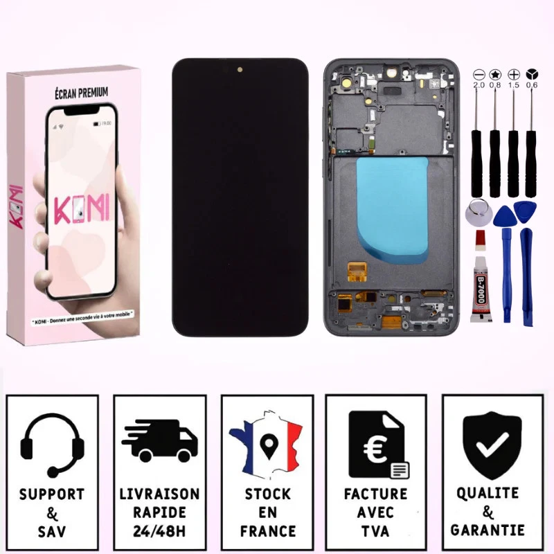 KOMI Ecran Pour Samsung galaxy S23 FE SM-S711 Châssis Noir Avec Empreinte - OLED / No