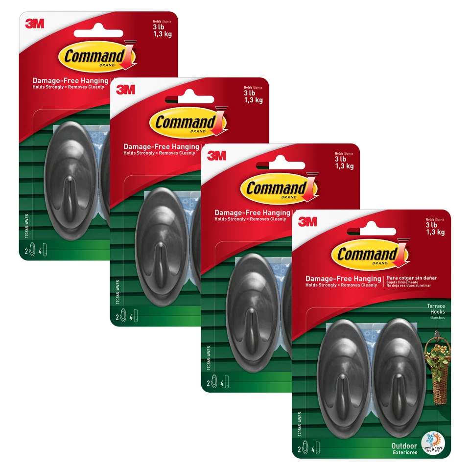 Command Medium Outdoor Terrace Hooks [Removable]: (Slate Gray) [8 Hooks] - Image 1 of 1