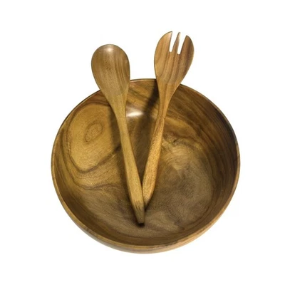 11.5 inches Acacia Wood Salad Bowl Set with 1 set spoon and fork, in a gift ,... - Image 1 of 4