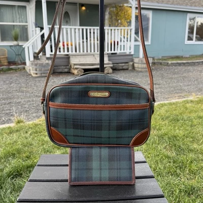 Vtg Polo Ralph Lauren Tartan Blackwatch Green Plaid Crossbody Leather Bag Wallet - Image 1 of 4