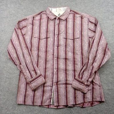 Camisa Scully Para Hombre Grande Borgoña Rosa Jacquard Rayas Perla Occidental Botón a Presión Foto 1 de 4