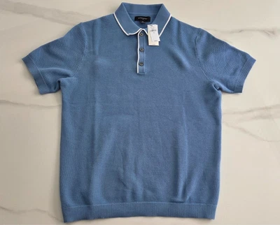 BANANA REPUBLIC TIPPED TEXTURED POLO BUTTON SHIRT MEDIUM M COLLAR KNIT GOLF BLUE - Image 1 of 3