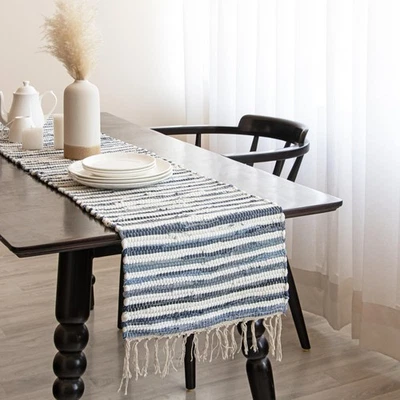 Chindi Table Runner with Fringes 14 x 72 Inches - Recycled Cotton Reversible ... - Image 1 of 4