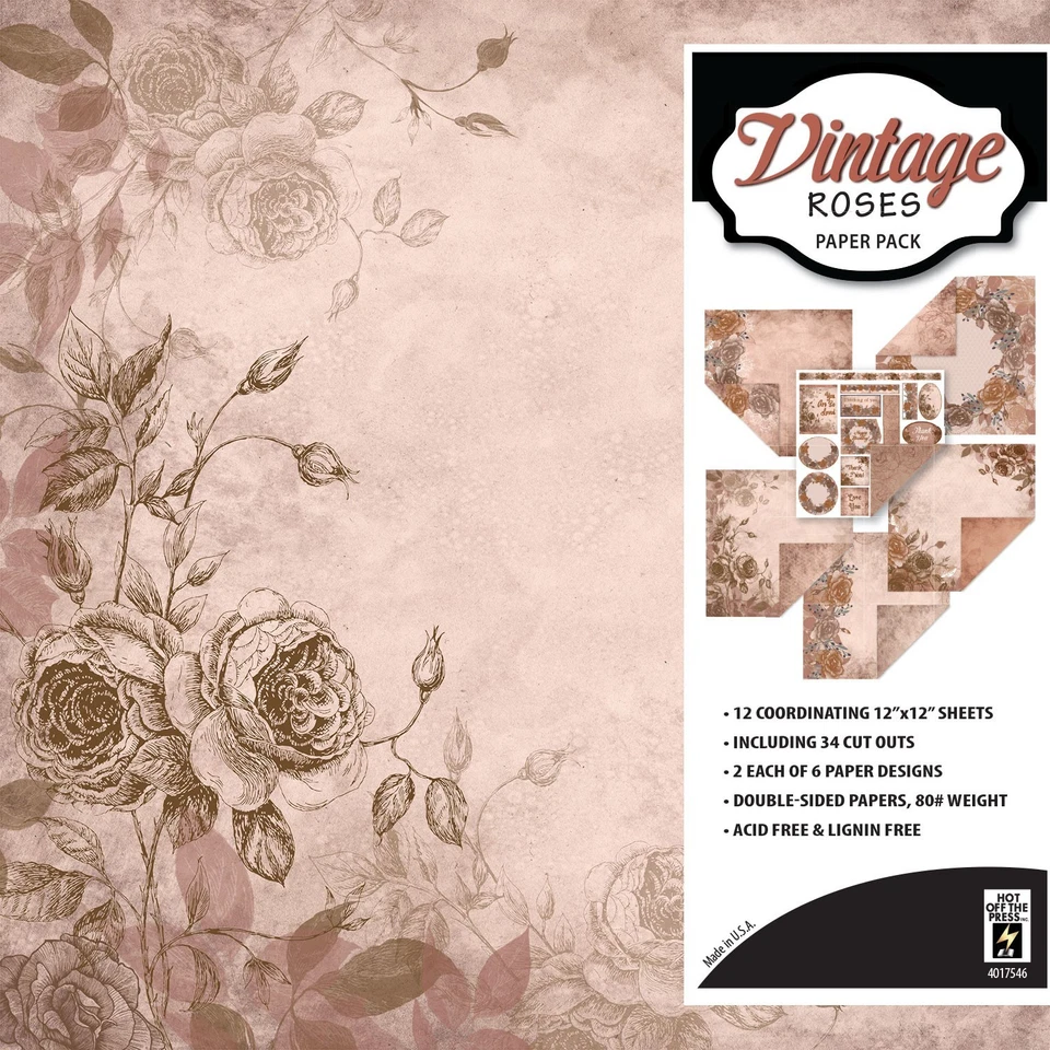 Roses 12x12 Scrapbook Paper Pack – Floral Cardmaking & Craft Supplies Vintage - Image 1 of 1