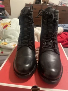 Sketchers Dust Drifter Tall Leather Black Tie Up Boots 6.5 New In Box - Picture 1 of 8