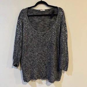 Eileen Fisher Linen Blend Knit Sweater Black Metallic 3X - Imagen 1 de 5