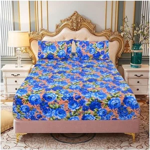 King Luxury 100% Cotton Flannelette Fitted Bed Sheet & 2 Pillow Case Combo Set - Picture 1 of 4