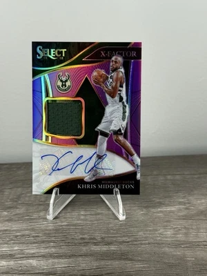 Camiseta 2021-22 Panini Select Khris Middleton X-Factor Purple Patch autografada /49 - Imagem 1 de 4