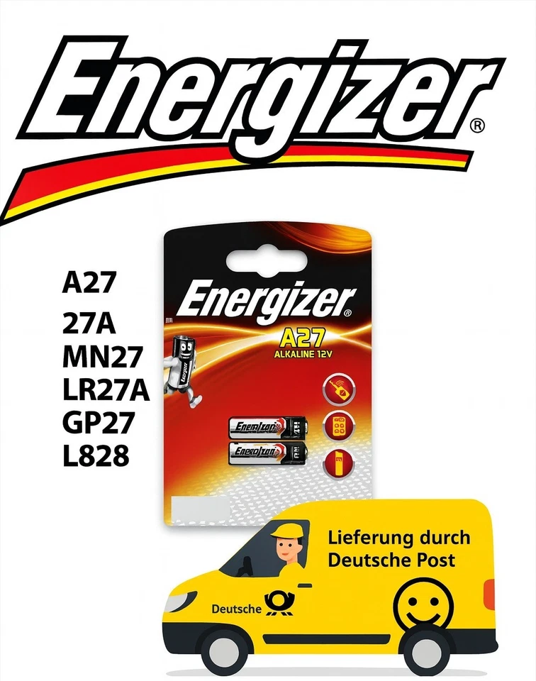 2er Pack Alkaline Batterie Energizer 12V A27 27A MN27 LR27A GP27 L828 - Bild 1 von 1