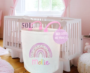 Personalised storage tube, rainbow print toy basket, nursery room item, kids bag - Picture 1 of 2
