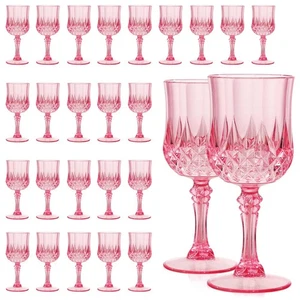 Pink Plastic Wine Glasses Set of 24 – 7oz Unbreakable Pink Plastic Goblets fo... - Picture 1 of 7