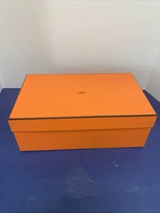 HERMES PARIS ORANGE LARGE SHOE BOX 14" X 8.5" X 5". RIBBON & SHOE STUFFING - Picture 1 of 9