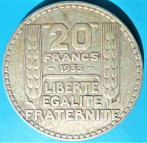 France 20 francs 1933 (long laurel leaves)  Silver! - Picture 1 of 1