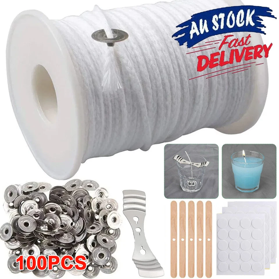 Candle Wicks Kit Pre Waxed Tabs Low Smoke Sustainers Cotton Tabs Core Holder DIY - image 1 of 4