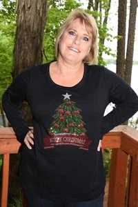 Christmas Tree Rhinestone shirt XS S M L XL XXL 1X 2X 3X 4X 5X Merry Christmas - Picture 1 of 10