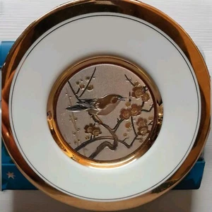 Art of Chokin 24K Rand 6,5" Teller exklusive Designs Dynasty Gallery Zaunkönig im Baum - Bild 1 von 3