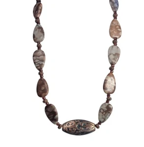 Vintage Copper & Agate Gemstone Necklace Purple Glass Beads Boho - Picture 1 of 11