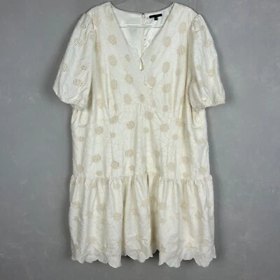 Vestido recto Alex Marie talla grande 24W Phoebe marfil bordado festoneado escalonado Foto 1 de 4