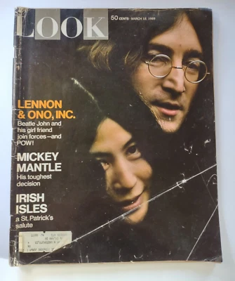 Look Magazine March 18, 1969 John Lennon Yoko Ono Defranco Family Mickey Mantle - Image 1 of 4