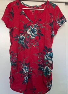 A Glow Maternity Red Floral V-Neck Short Sleeve T-shirt Top Size Large - Picture 1 of 7