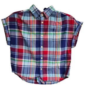 Polo Ralph Lauren Shirt Girls Blue Plaid Size 12 Short Sleeved Button Up NWT - Picture 1 of 12