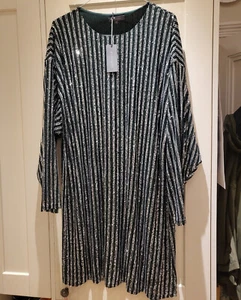 Green Sequin Dress Principles Brand new Silver Shift XL 18 XXL Flattering - Picture 1 of 8