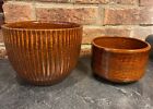 2 planteurs de poterie Zanesville à nervures marron vintage - #4506 & #7005-LOOK !