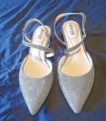 Cómodo Vestido LifeStride Plateado Brillo Puntera Punta Plano Para Mujer Talla 9w Foto 1 de 4