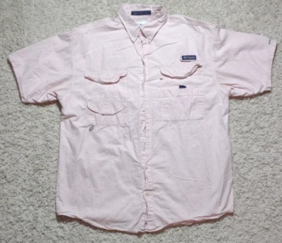 Columbia Super Bonehead PFG Shirt Men's M Button Down Vented Pink Check Fishing - Image 1 of 4