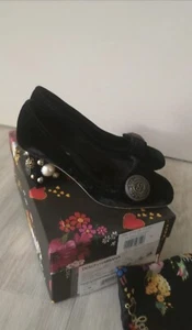 DOLCE & GABBANA Black velvet shoes Jeweled block heel Shoes 36 / 3 UK - Picture 1 of 7