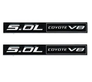 2x 5.0L Coyote V8 emblemas 3D insignia logotipo placa de identificación cromo negro - Imagen 1 de 6