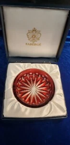 Vintage FABERGE Cut Crystal Ruby Xinia Bottle Coaster Signed Hand-Engraved - Picture 1 of 7