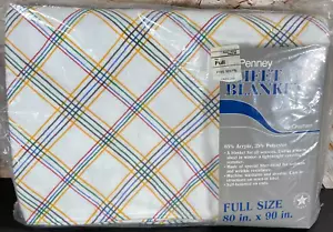 JC Penney Chatham All Seasons Sheet Blanket Plaid/Check Full Size 80x90 USA Vtg - Picture 1 of 7