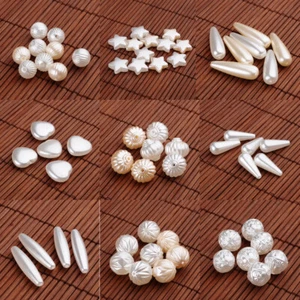 20-100pc White Acrylic Loose Beads Imitation Pearl Oval Round Star Bead Spacer - Picture 1 of 21