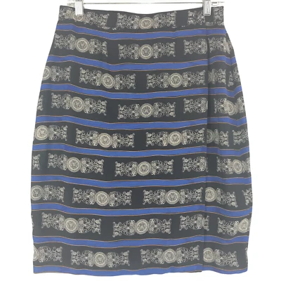 Chaus内衬裹身裙女式10(腰28)黑色蓝色聚条纹直筒 — 第 1/4 张图片