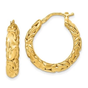 14K Yellow Gold Byzantine Hoop Earrings 1" Hoops from Italy - Picture 1 of 4