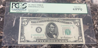 1950B $5 Federal Reserve Note ~ PCGS 63 PPQ ~ PHILADELPHIA ~ Fr 1963-C - Image 1 of 4